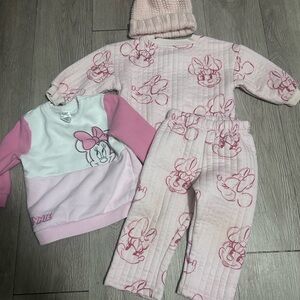 Disney Pink Minnie Mouse Quilted Matching Set with Sweater & Hat